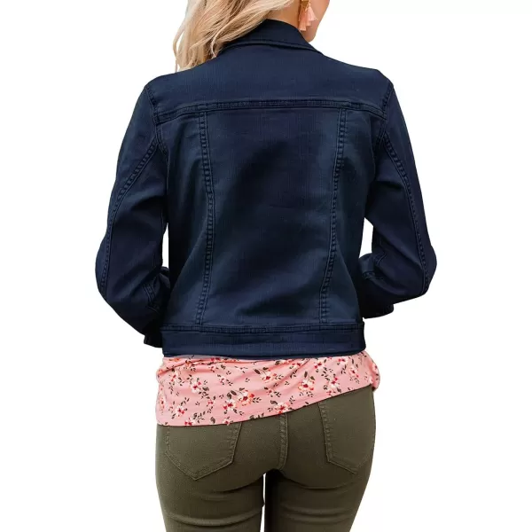 GRAPENT Womens Basic Button Down Long Sleeve Stretchy Jean Trucker Denim JacketInsignia Blue