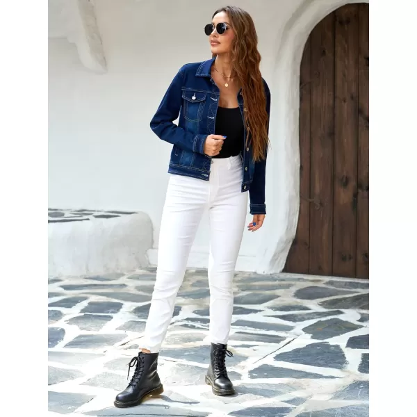 GRAPENT Womens Basic Button Down Long Sleeve Stretchy Jean Trucker Denim JacketInsignia Blue