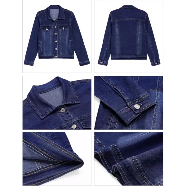 GRAPENT Womens Basic Button Down Long Sleeve Stretchy Jean Trucker Denim JacketInsignia Blue