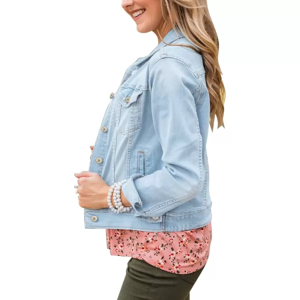 GRAPENT Womens Basic Button Down Long Sleeve Stretchy Jean Trucker Denim JacketLight Blue