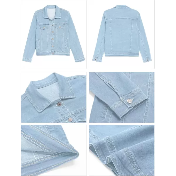 GRAPENT Womens Basic Button Down Long Sleeve Stretchy Jean Trucker Denim JacketLight Blue