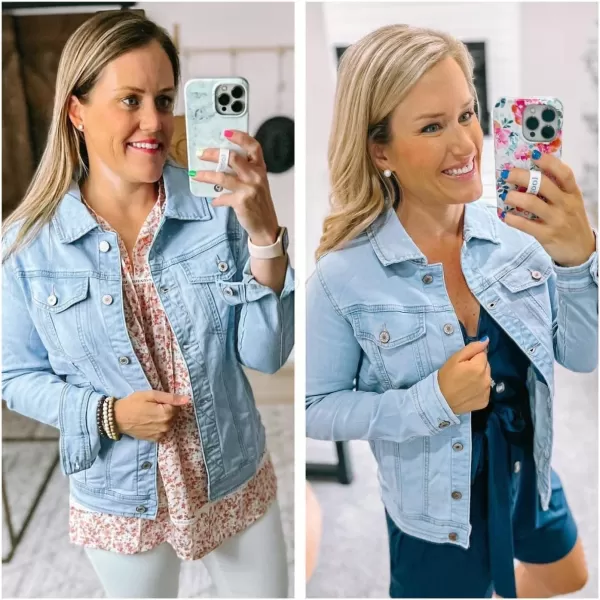 GRAPENT Womens Basic Button Down Long Sleeve Stretchy Jean Trucker Denim JacketLight Blue