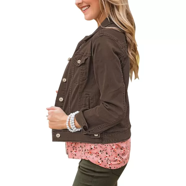 GRAPENT Womens Basic Button Down Long Sleeve Stretchy Jean Trucker Denim JacketMustang Brown