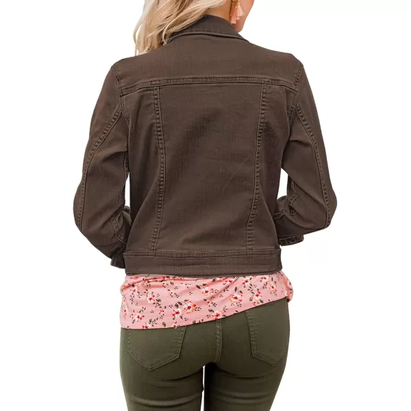 GRAPENT Womens Basic Button Down Long Sleeve Stretchy Jean Trucker Denim JacketMustang Brown