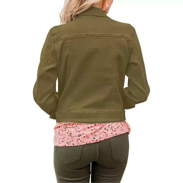 GRAPENT Womens Basic Button Down Long Sleeve Stretchy Jean Trucker Denim JacketOlive Green