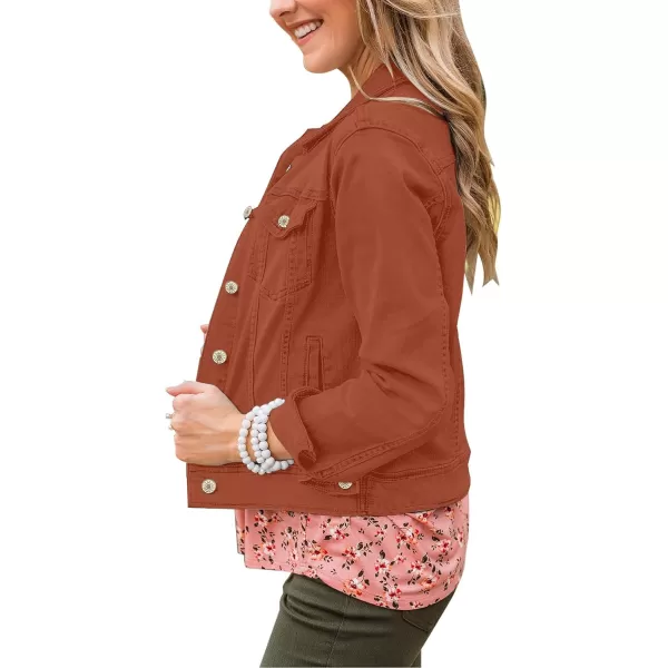 GRAPENT Womens Basic Button Down Long Sleeve Stretchy Jean Trucker Denim JacketOrange Rust