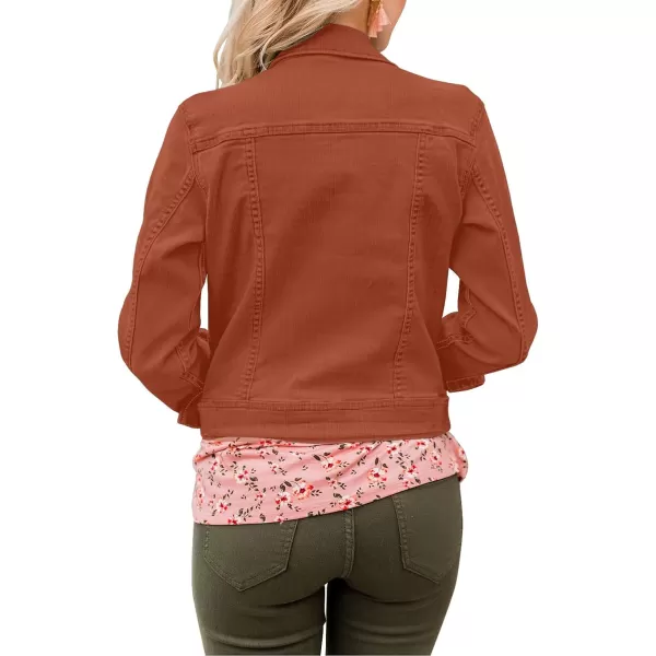 GRAPENT Womens Basic Button Down Long Sleeve Stretchy Jean Trucker Denim JacketOrange Rust