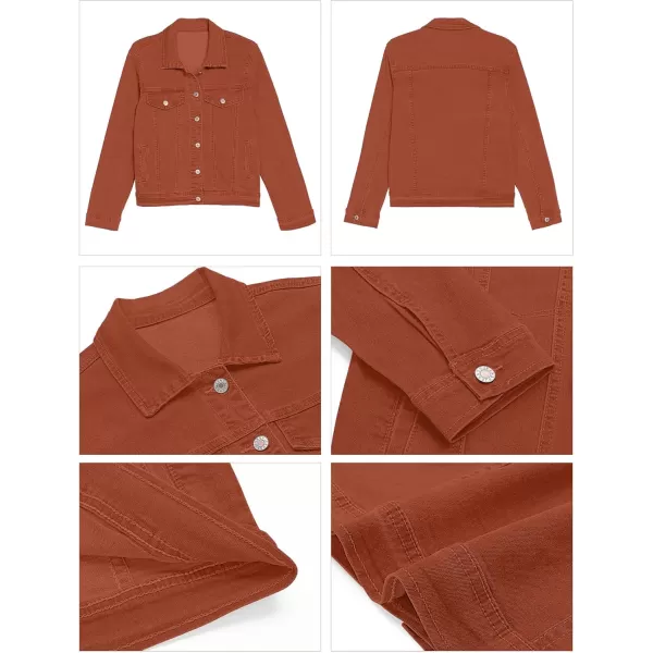 GRAPENT Womens Basic Button Down Long Sleeve Stretchy Jean Trucker Denim JacketOrange Rust