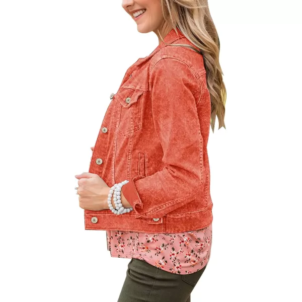 GRAPENT Womens Basic Button Down Long Sleeve Stretchy Jean Trucker Denim JacketOrangeade