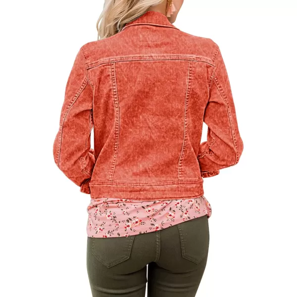 GRAPENT Womens Basic Button Down Long Sleeve Stretchy Jean Trucker Denim JacketOrangeade