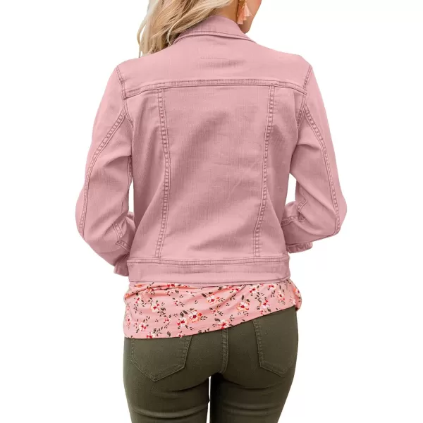 GRAPENT Womens Basic Button Down Long Sleeve Stretchy Jean Trucker Denim JacketPink