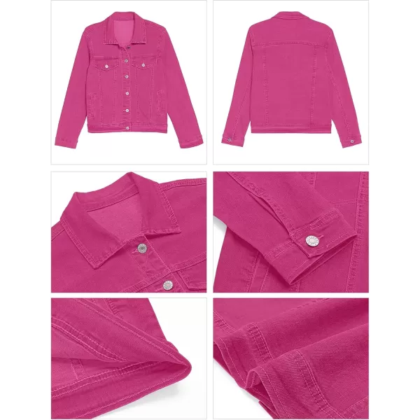 GRAPENT Womens Basic Button Down Long Sleeve Stretchy Jean Trucker Denim JacketRaspberry Rose Pink