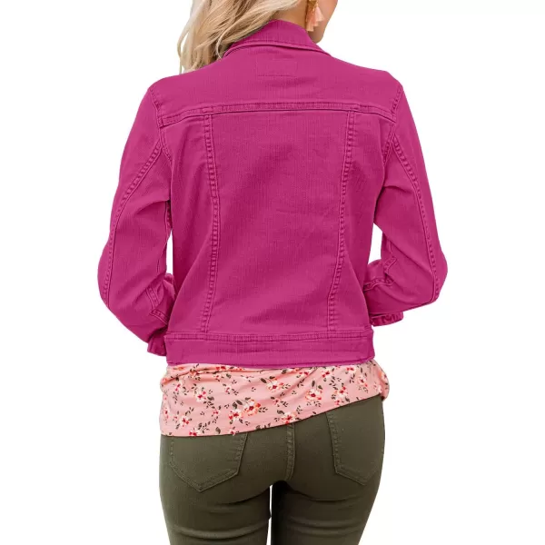 GRAPENT Womens Basic Button Down Long Sleeve Stretchy Jean Trucker Denim JacketRaspberry Rose Pink