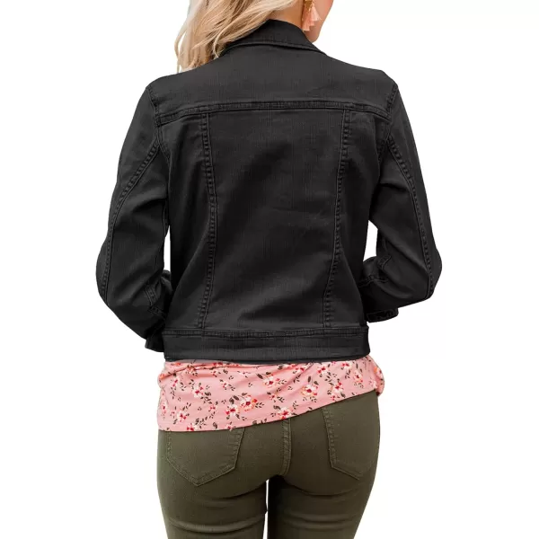 GRAPENT Womens Basic Button Down Long Sleeve Stretchy Jean Trucker Denim JacketVintage Black