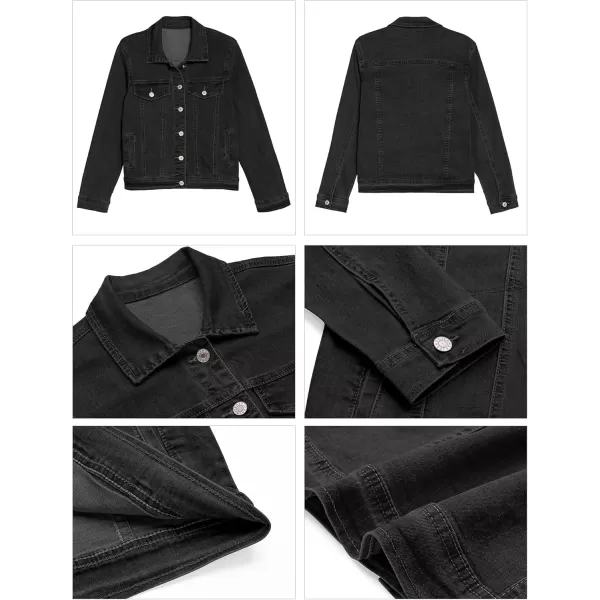 GRAPENT Womens Basic Button Down Long Sleeve Stretchy Jean Trucker Denim JacketVintage Black