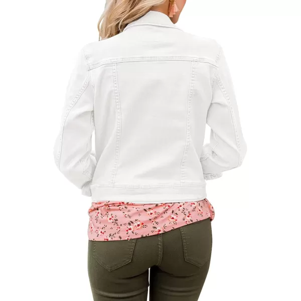 GRAPENT Womens Basic Button Down Long Sleeve Stretchy Jean Trucker Denim JacketWhite