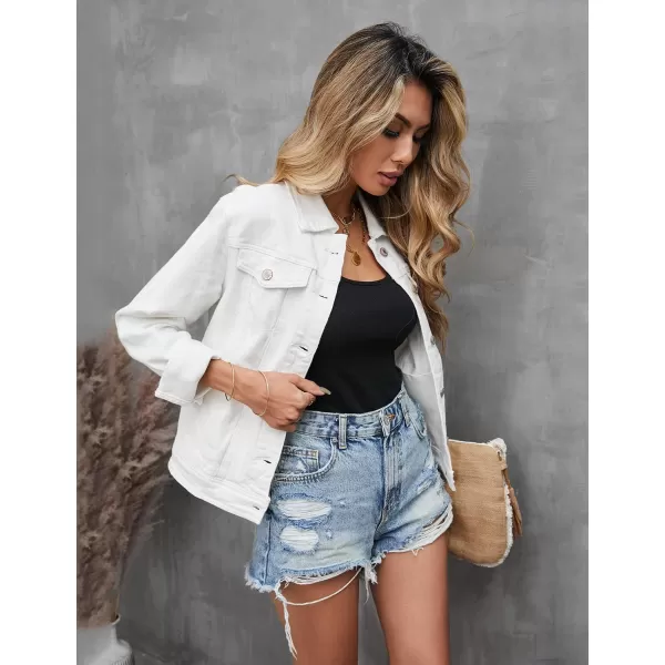 GRAPENT Womens Basic Button Down Long Sleeve Stretchy Jean Trucker Denim JacketWhite