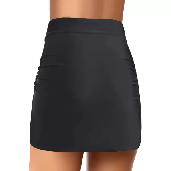 GRAPENT Womens High Waist Tulip Hem Shirring Swim Skirt Swimsuit Bikini Bottom200411 Dark Grey