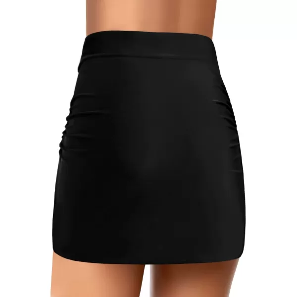 GRAPENT Womens High Waist Tulip Hem Shirring Swim Skirt Swimsuit Bikini Bottom20042 Black