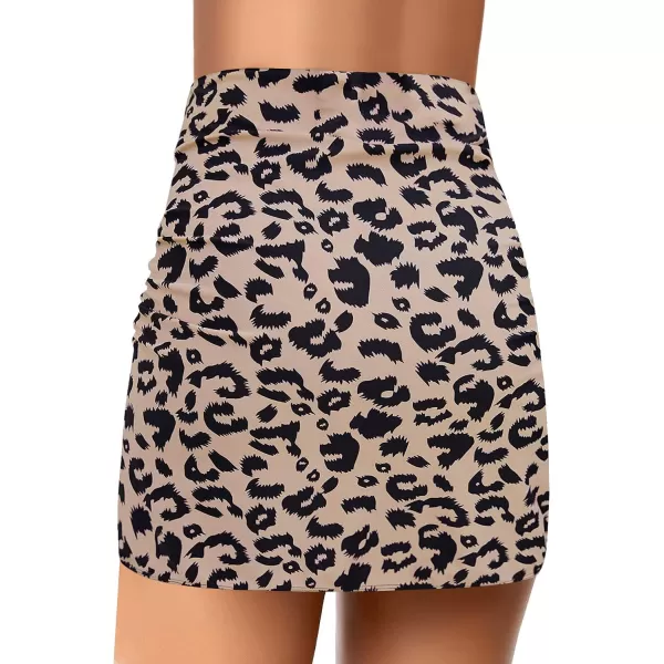 GRAPENT Womens High Waist Tulip Hem Shirring Swim Skirt Swimsuit Bikini Bottom200420 Leopard Print
