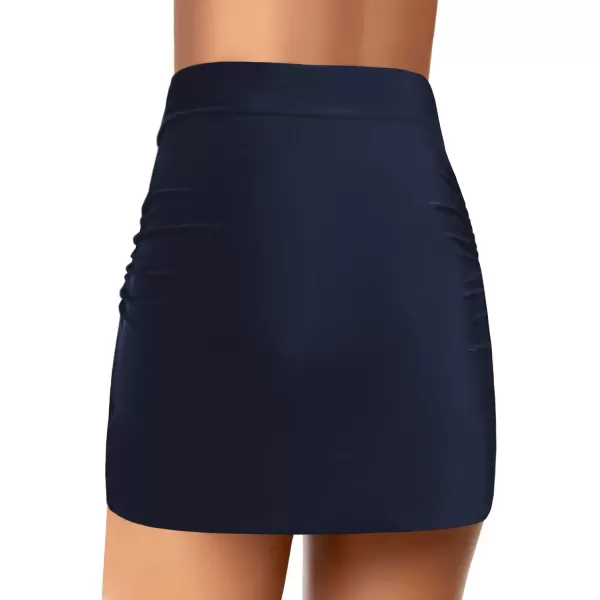 GRAPENT Womens High Waist Tulip Hem Shirring Swim Skirt Swimsuit Bikini Bottom20045 Dark Blue