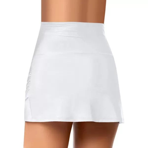 GRAPENT Womens High Waist Tulip Hem Shirring Swim Skirt Swimsuit Bikini BottomA 1 White