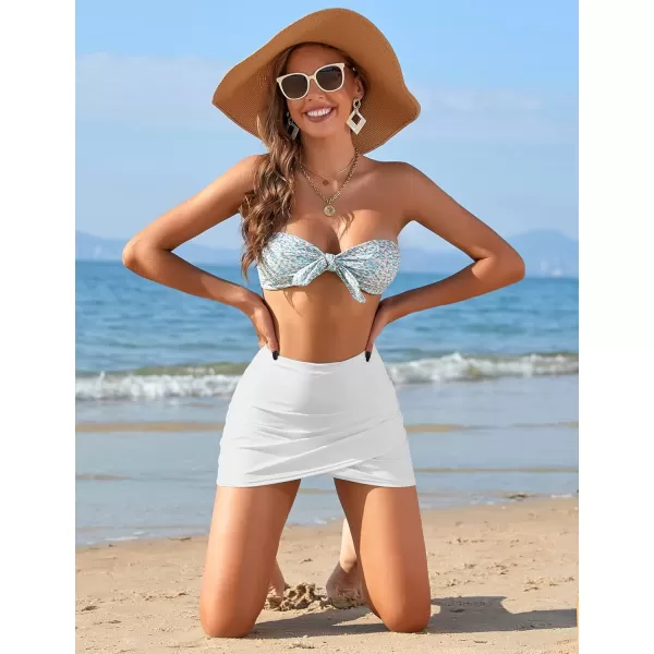 GRAPENT Womens High Waist Tulip Hem Shirring Swim Skirt Swimsuit Bikini BottomA 1 White