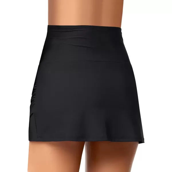GRAPENT Womens High Waist Tulip Hem Shirring Swim Skirt Swimsuit Bikini BottomA Black
