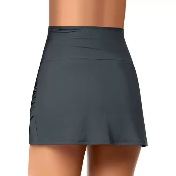 GRAPENT Womens High Waist Tulip Hem Shirring Swim Skirt Swimsuit Bikini BottomA Grey
