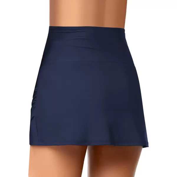 GRAPENT Womens High Waist Tulip Hem Shirring Swim Skirt Swimsuit Bikini BottomA Navy Blue