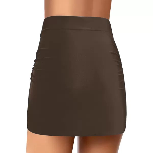 GRAPENT Womens High Waist Tulip Hem Shirring Swim Skirt Swimsuit Bikini BottomChocolate Brown