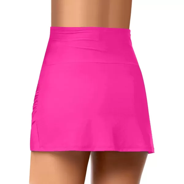 GRAPENT Womens High Waist Tulip Hem Shirring Swim Skirt Swimsuit Bikini BottomHot Pink