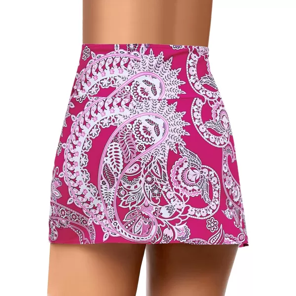 GRAPENT Womens High Waist Tulip Hem Shirring Swim Skirt Swimsuit Bikini BottomHot Pink Paisley