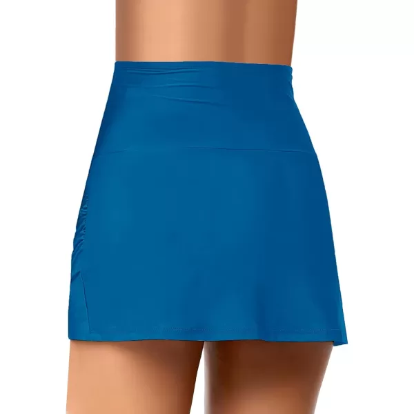 GRAPENT Womens High Waist Tulip Hem Shirring Swim Skirt Swimsuit Bikini BottomMykonos Blue