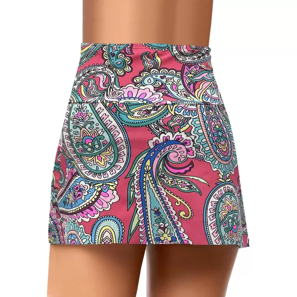 GRAPENT Womens High Waist Tulip Hem Shirring Swim Skirt Swimsuit Bikini BottomPaisley  Multicolor