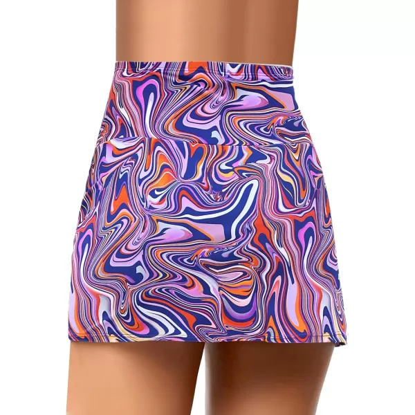 GRAPENT Womens High Waist Tulip Hem Shirring Swim Skirt Swimsuit Bikini BottomPurple Wavy