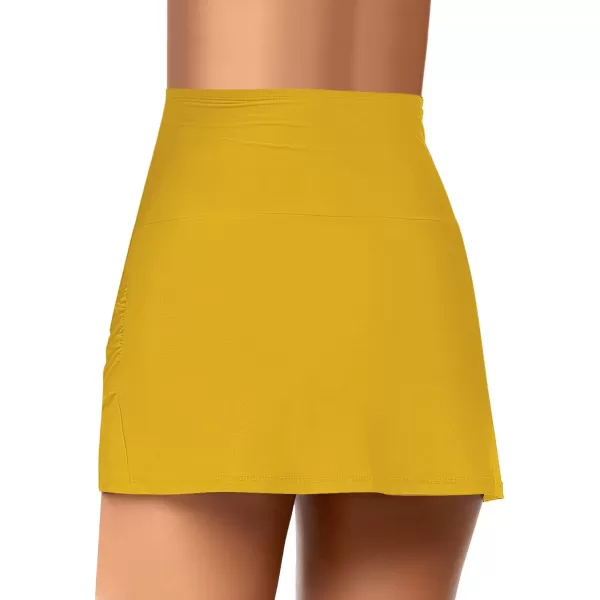 GRAPENT Womens High Waist Tulip Hem Shirring Swim Skirt Swimsuit Bikini BottomSymphonic Sunset