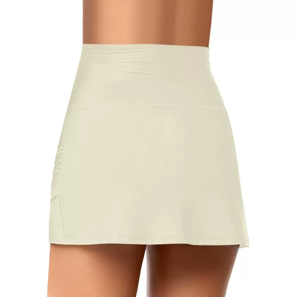 GRAPENT Womens High Waist Tulip Hem Shirring Swim Skirt Swimsuit Bikini BottomVanilla