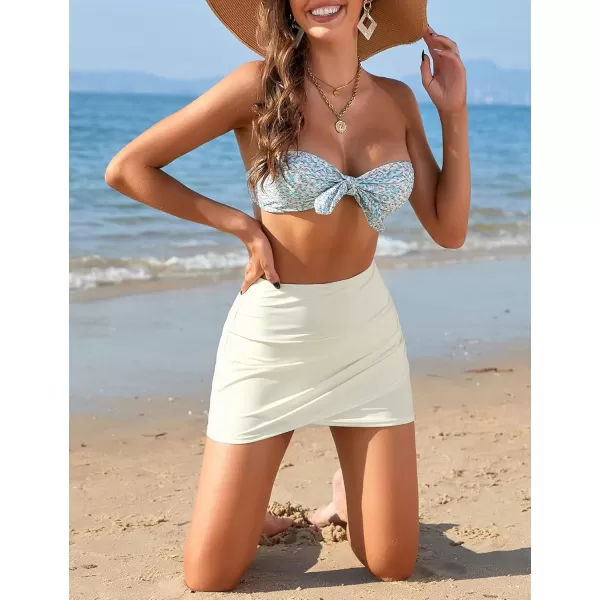 GRAPENT Womens High Waist Tulip Hem Shirring Swim Skirt Swimsuit Bikini BottomVanilla