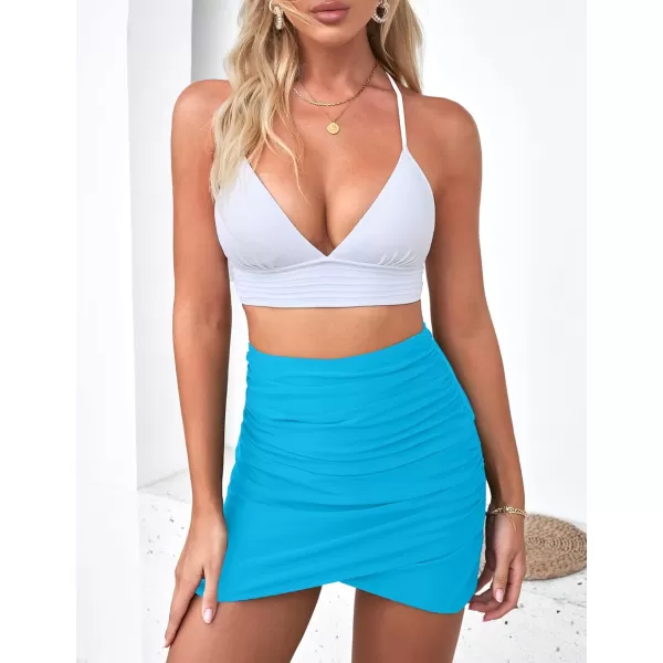 GRAPENT Womens High Waisted Bikini Bottoms Ruched Swimsuit Tulip Hem Swim SkirtC Ruched Aquarius Blue
