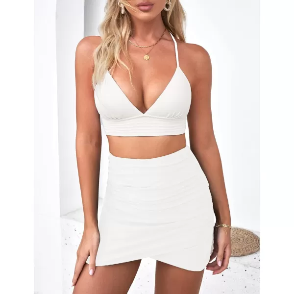 GRAPENT Womens High Waisted Bikini Bottoms Ruched Swimsuit Tulip Hem Swim SkirtC Ruched Brilliant White