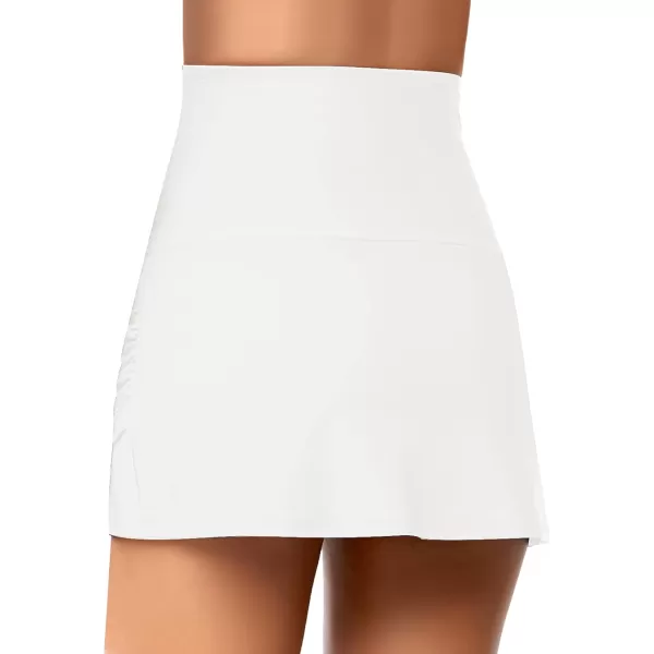 GRAPENT Womens High Waisted Bikini Bottoms Ruched Swimsuit Tulip Hem Swim SkirtC Ruched Brilliant White