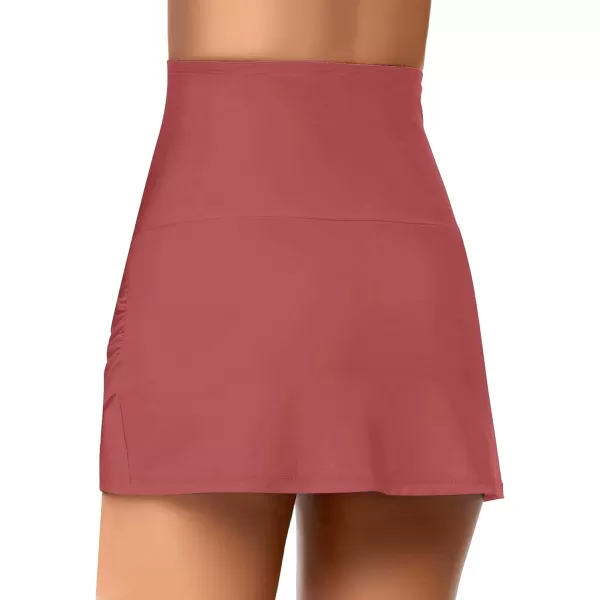 GRAPENT Womens High Waisted Bikini Bottoms Ruched Swimsuit Tulip Hem Swim SkirtC Ruched Cranberry