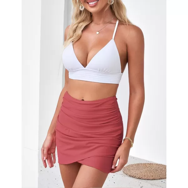 GRAPENT Womens High Waisted Bikini Bottoms Ruched Swimsuit Tulip Hem Swim SkirtC Ruched Cranberry