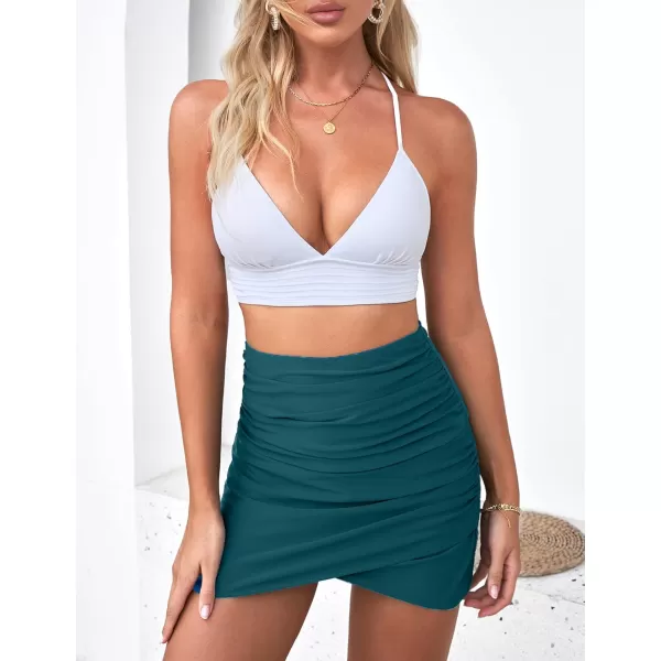 GRAPENT Womens High Waisted Bikini Bottoms Ruched Swimsuit Tulip Hem Swim SkirtC Ruched Green