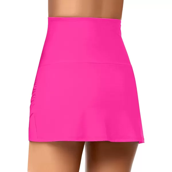 GRAPENT Womens High Waisted Bikini Bottoms Ruched Swimsuit Tulip Hem Swim SkirtC Ruched Hot Pink