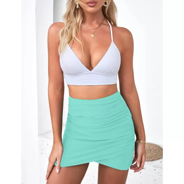 GRAPENT Womens High Waisted Bikini Bottoms Ruched Swimsuit Tulip Hem Swim SkirtC Ruched Ice Green