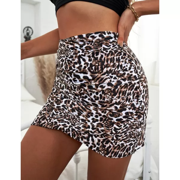 GRAPENT Womens High Waisted Bikini Bottoms Ruched Swimsuit Tulip Hem Swim SkirtC Ruched Leopard
