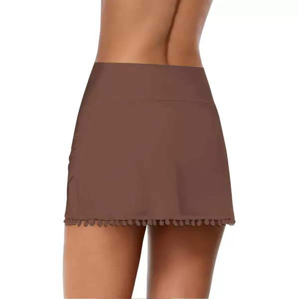 GRAPENT Womens High Waisted Bikini Bottoms Ruched Swimsuit Tulip Hem Swim SkirtE Mid Waist Brown Patina