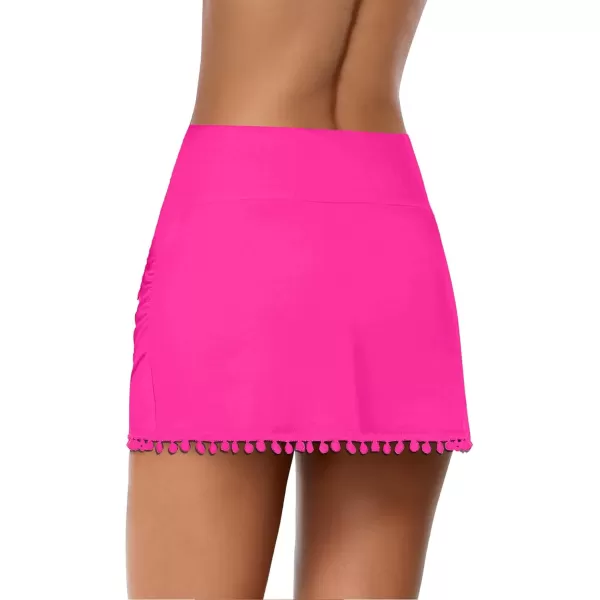 GRAPENT Womens High Waisted Bikini Bottoms Ruched Swimsuit Tulip Hem Swim SkirtE Mid Waist Hot Pink